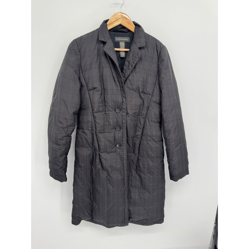 Banana Republic Puffer Coat Women M Black Quilted Goose Down Insulated Winter